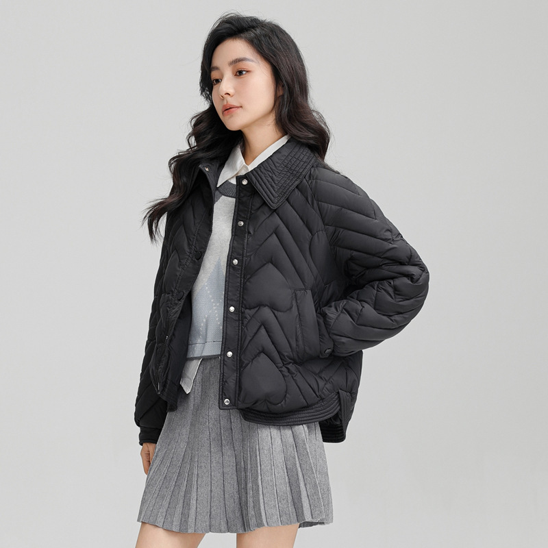 2024加厚新款翻领短款棉服外套女加厚小香风衬衫领宽松百搭棉衣女