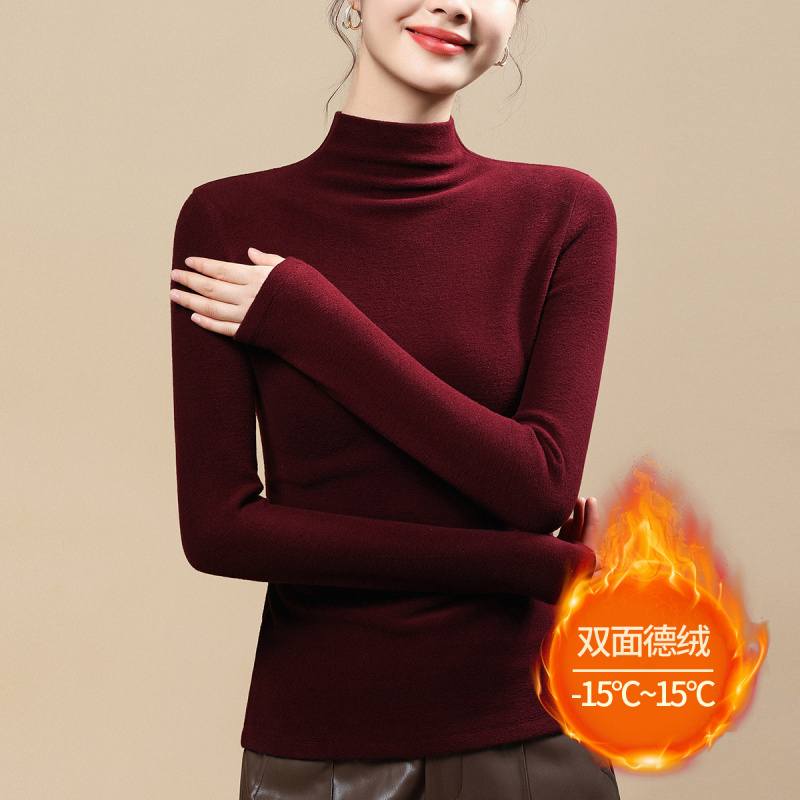 打底衫女士德绒半高领T恤秋冬韩系保暖内搭加绒加厚洋气长袖上衣_13