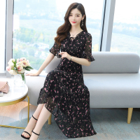 思蜜怡法式雪纺连衣裙女夏装2021年新款裙子气质收腰显瘦中长款碎花裙夏
