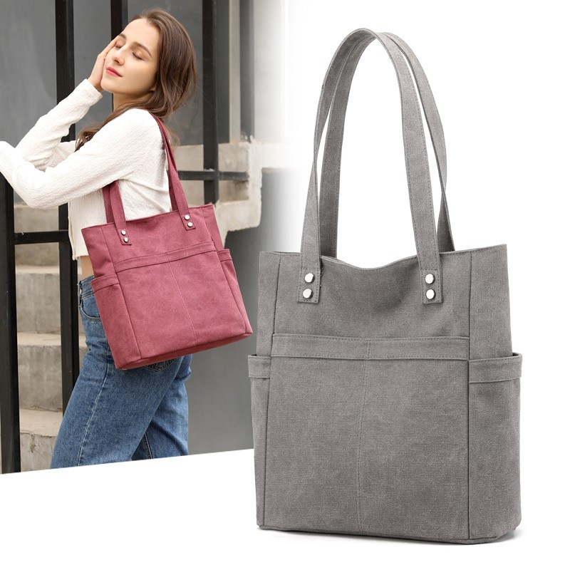 包时尚休闲女士背包纯色简约复古大容量帆布兜布袋清新文艺女士布包