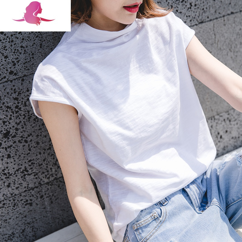 艳如飞夏季竹节棉宽松短袖t恤女装韩国半袖女上衣大码棉半高领打底衫