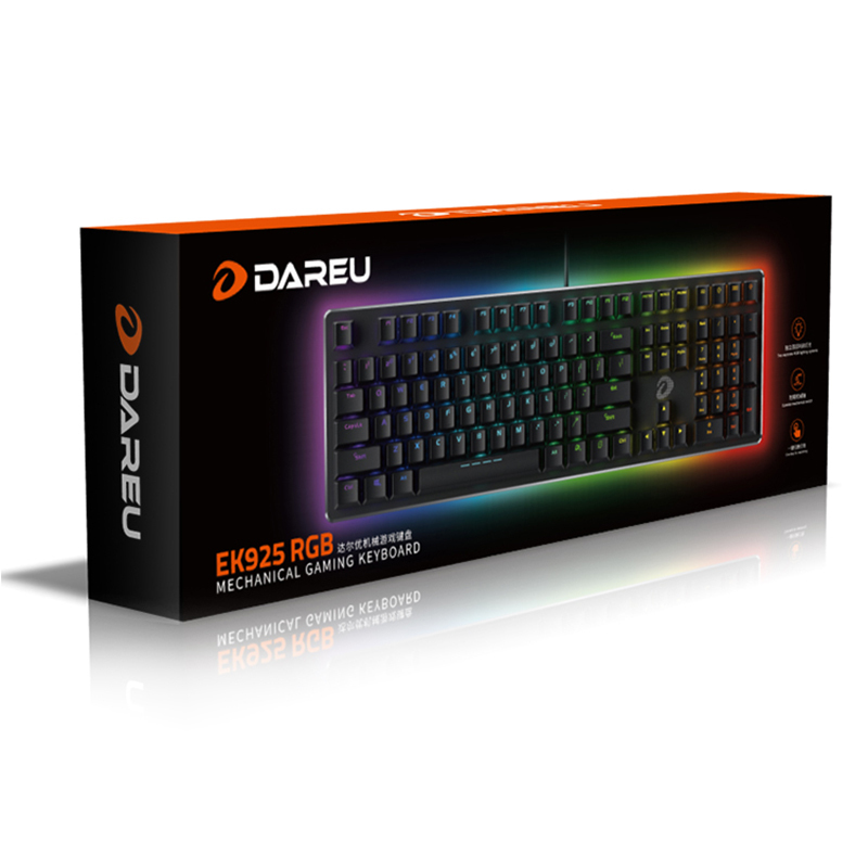达尔优(dare-u)EK925机械键盘有线笔记本台式电脑通用吃鸡LOL游戏金属电竞游戏家用网吧键盘RGB黑色红轴