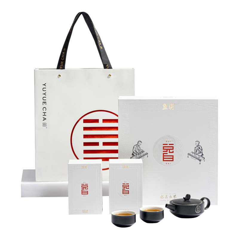 鱼玥 大兑白茶叶茶具套装(福鼎白茶200g、茶杯x2、茶壶x1)(单位:盒)
