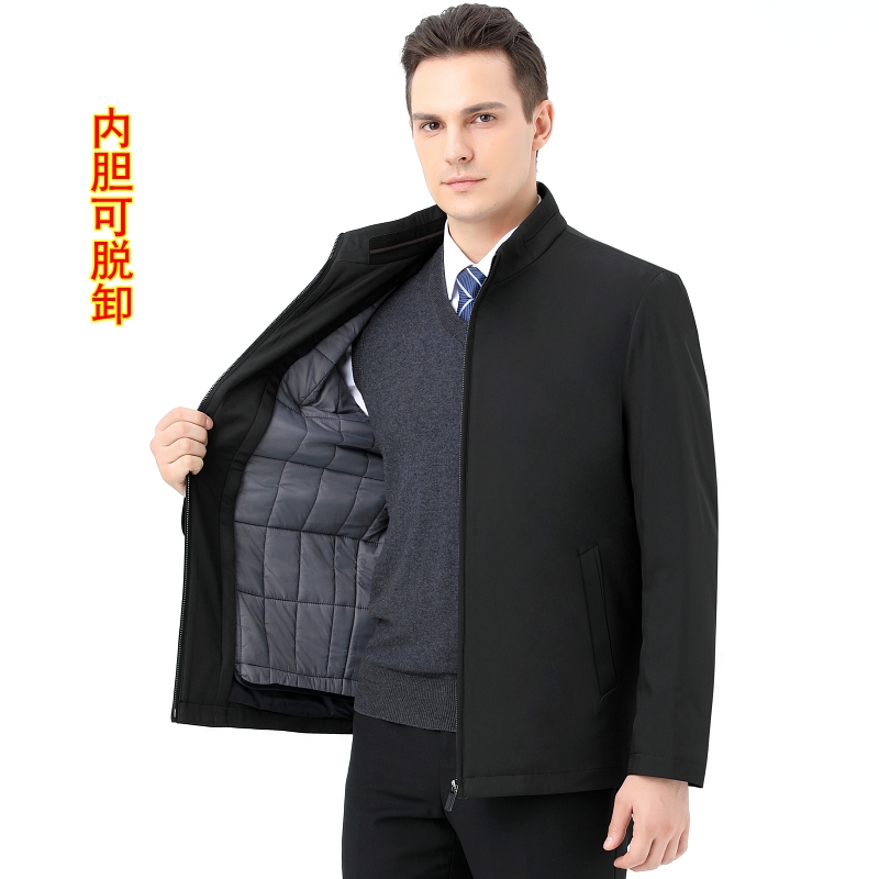 [可拆卸内胆 领导干部两用外套]新款羽绒棉服男士可脱卸内胆冬装加厚羽绒活里活面外套中老年爸爸装加厚保暖外套中年爸爸装高清大图