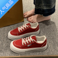 SUNTEK酒红色帆布鞋女2023夏季新款学生小众百搭鞋子女休闲小白板学 酒红色 39