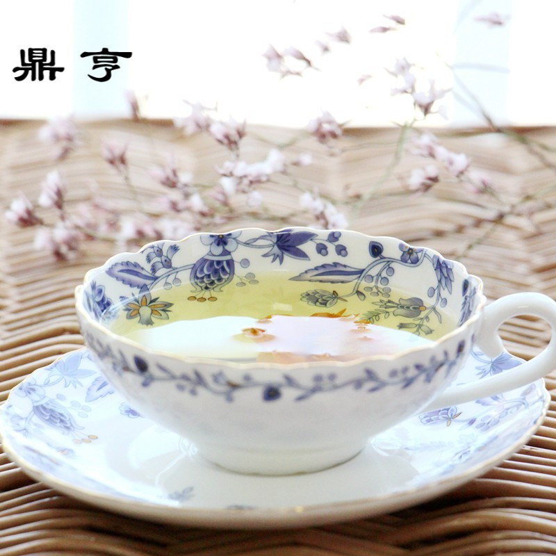 鼎亨咖啡杯套装欧式骨瓷荷口咖啡杯碟英式广口红茶杯田园风下午茶