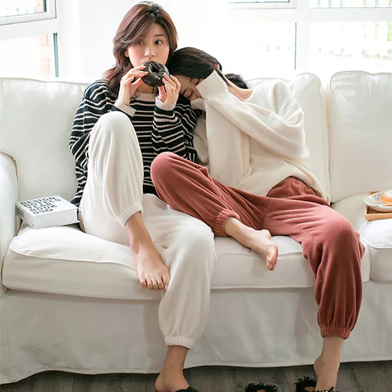 蓝旗女士秋冬季韩版法兰绒多色休闲舒适保暖仙女睡裤WFLRSK19001