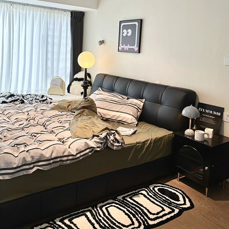 意式真皮床轻奢现代简约主卧室双人床高端大气黑色家用储物泡芙床高清大图