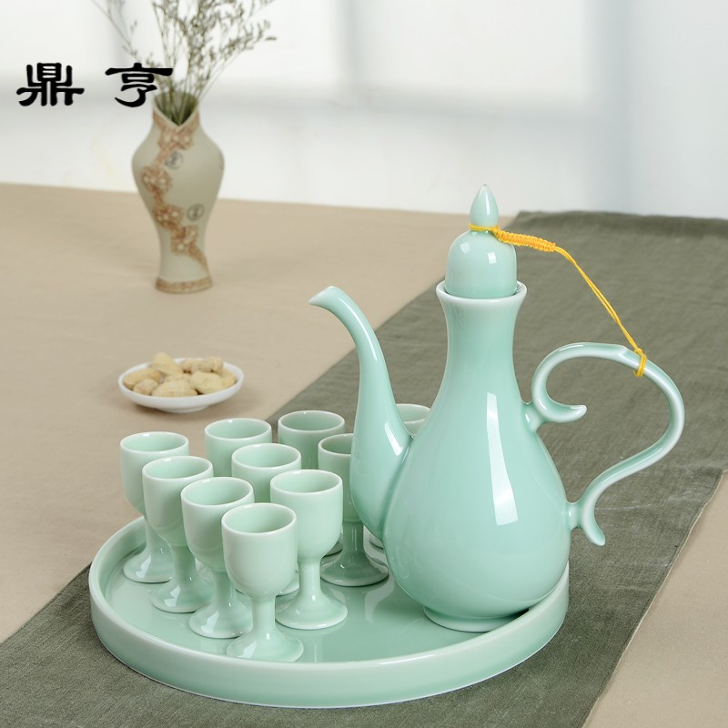 鼎亨红色中式复古陶瓷酒具白酒杯酒壶分酒器酒盅高脚杯套装婚庆交