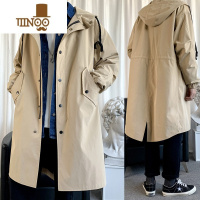 YANXU风衣男士休闲外套长款过膝宽松大码披风潮流男港风薄款工N L120-150斤 卡其色春秋款174