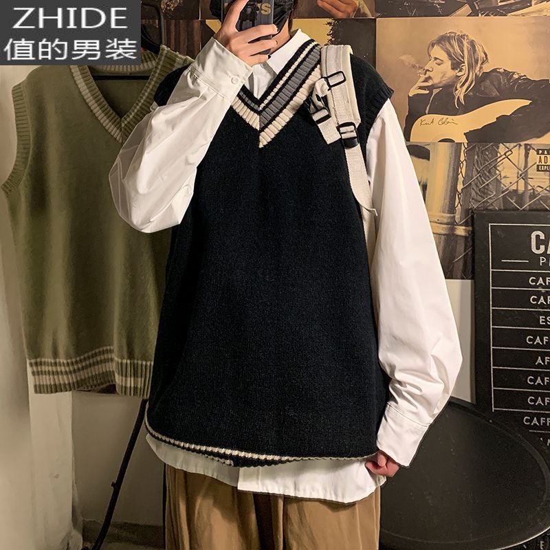 SUNTEK毛衣马甲男韩版潮流个性针织衫背心内搭打底坎肩秋冬马夹保暖无袖马甲/背心高清大图