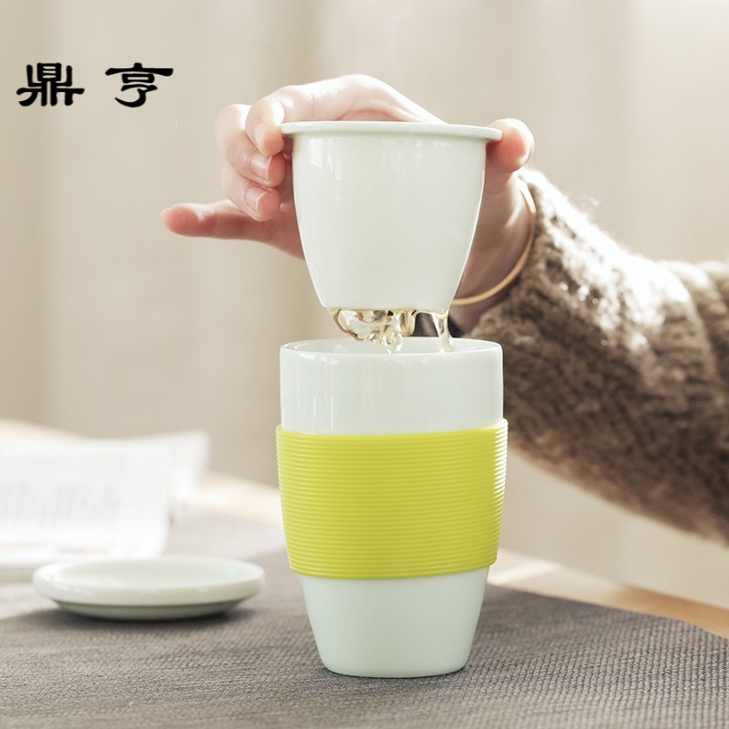 鼎亨办公茶杯陶瓷过滤带盖子个性简约泡茶杯马克杯创意官帽茶水分