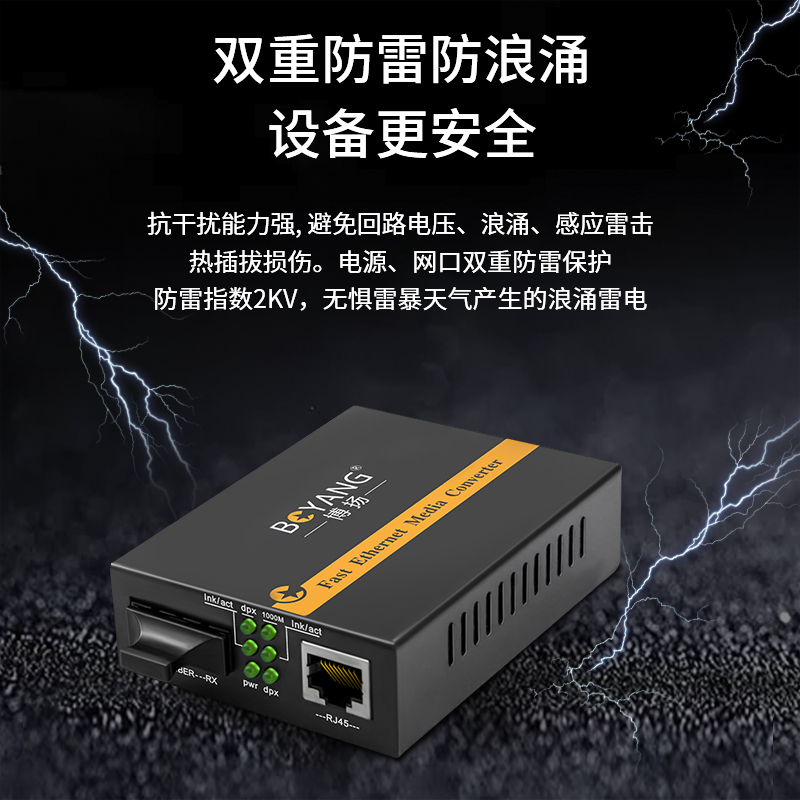 博扬 BY-WF511S-100KM电信级百兆单模双纤光纤收发器 光电转换器 支持14槽机架 外置电源 100公里 SC