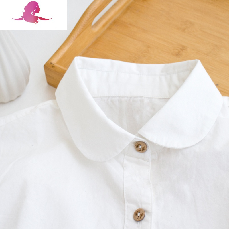 艳如飞春季棉白衬衫女长袖小尖领圆领内搭打底衬衣女装学院风休闲上衣