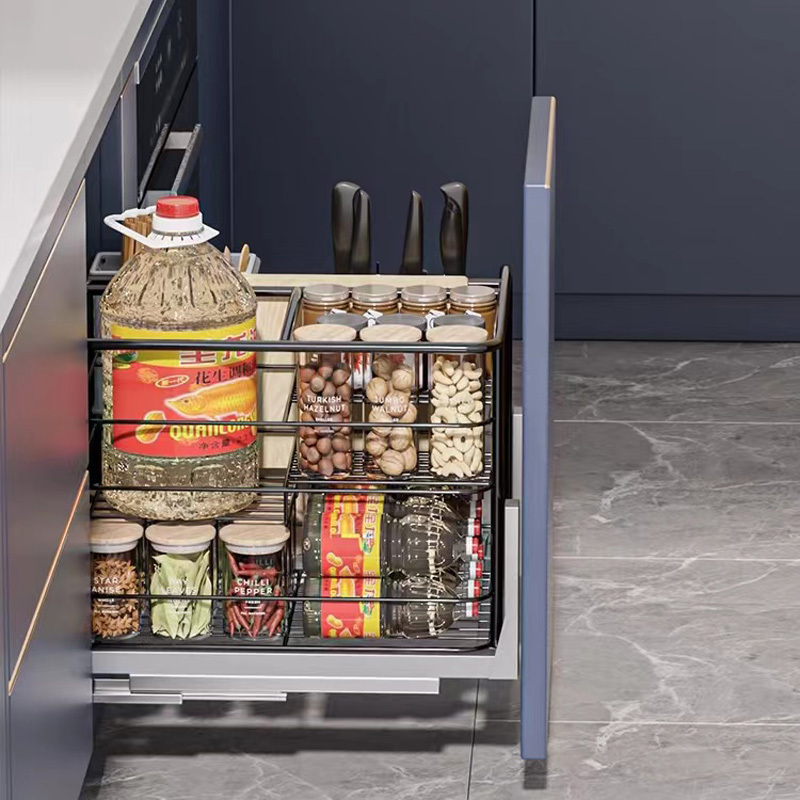 欧德宝厨房拉篮橱柜碗篮304不锈钢双层抽屉式调味料碗柜调味拉篮