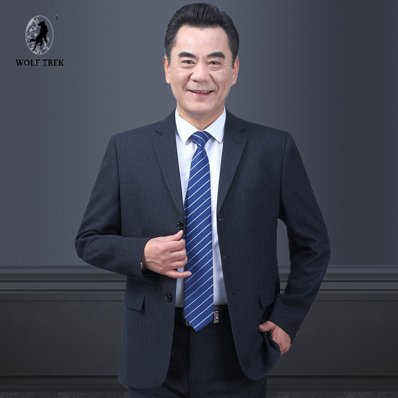 trek ]秋中老年休闲正装西服婚礼商务男西装套装男士中年爸爸简约礼服