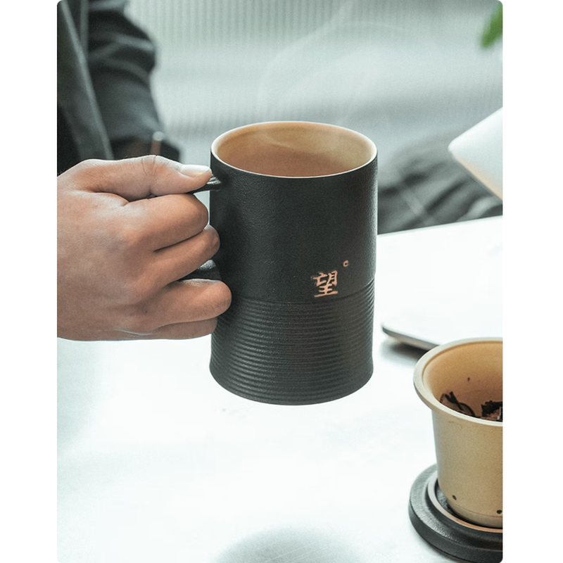 万仟堂陶瓷茶杯 高档办公杯带盖创意水杯送男友茶水分离杯水杯茶杯 望杯高清大图