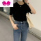 七斓圆领短袖白色t恤女2023年春款韩版修身显瘦打底正肩上衣