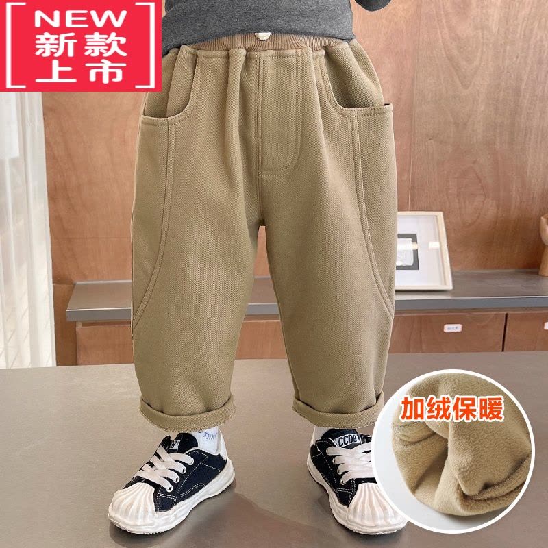 可莉允男童加绒工装裤子冬装秋冬款婴儿童装宝宝洋气小童保暖长裤保暖裤图片