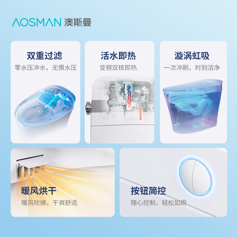 澳斯曼(AOSMAN)一体式全智能坐便器即热式清洗烘干家用智能马桶离座冲水ASK061Z
