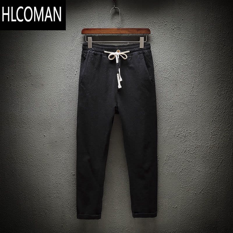 HLCOMAN九分棉麻裤男士夏季薄款韩版潮流宽松休闲裤小脚八分哈伦裤男裤子图片