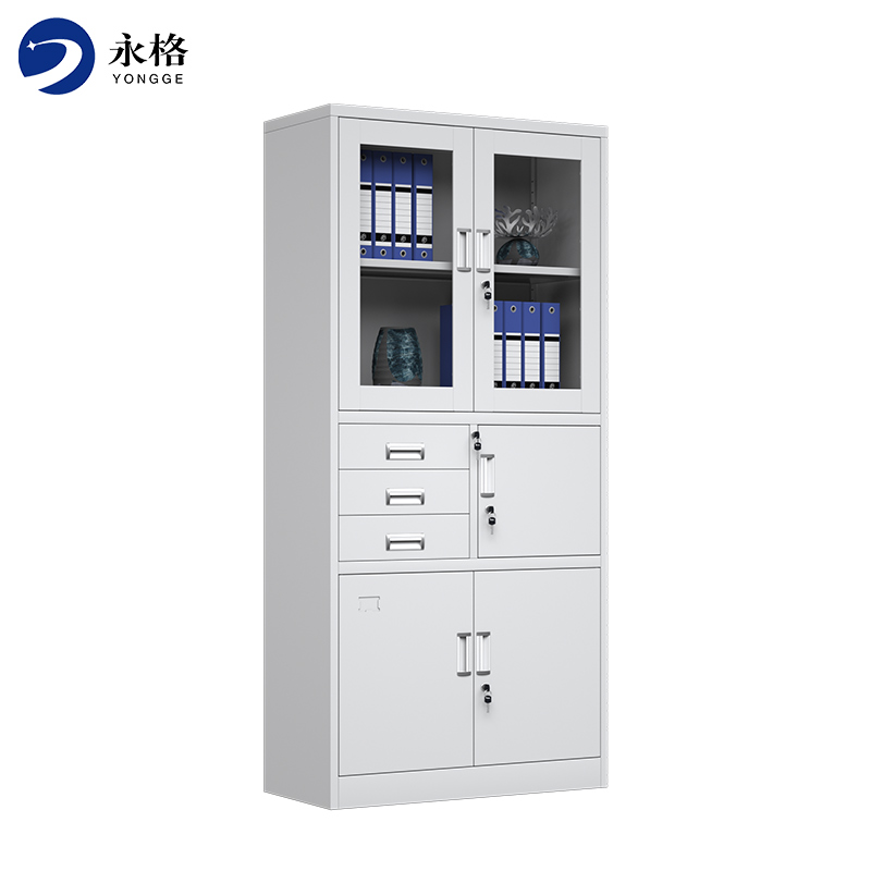 永格偏三斗内保密码文件柜铁皮柜玻璃对开门密码资料柜带锁财务档案柜