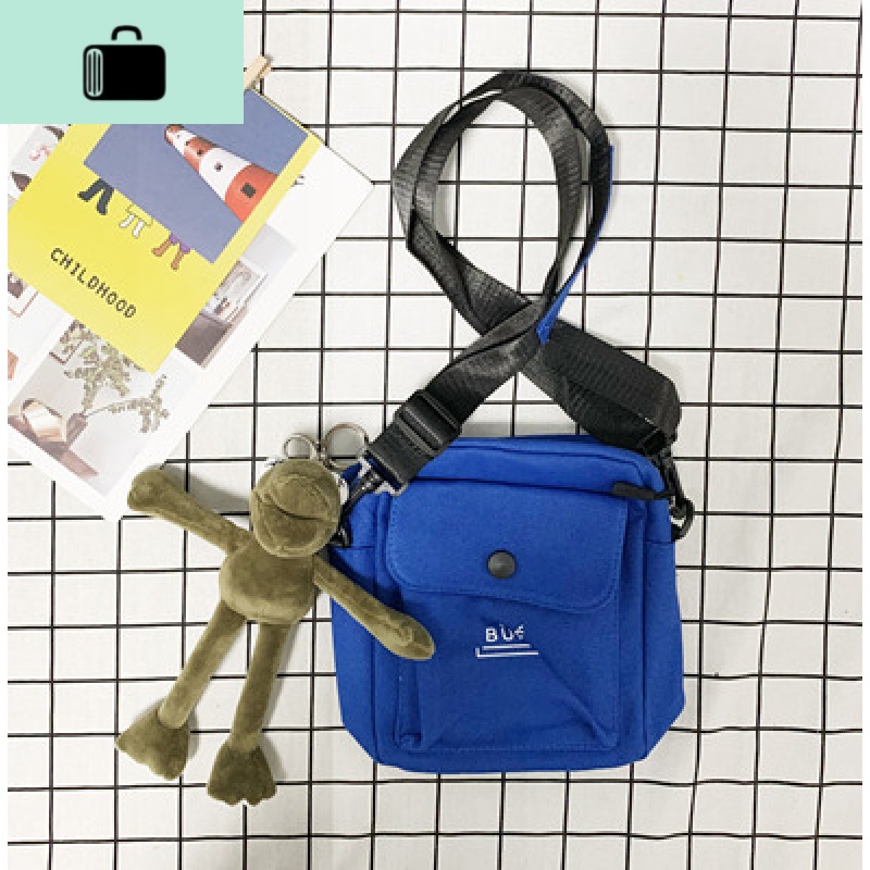 斜挎包男单肩包潮流韩版学生帆布背包男生潮牌包包ins潮小包轻便NEW LAKE 蓝色+青蛙