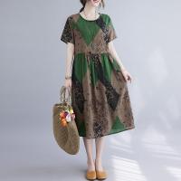 棉麻睡裙女夏时尚外穿小碎花气质收腰显瘦遮肚夏天薄款家居睡衣裙 图案1 M