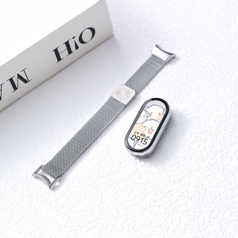 适用小米手环10/9/8/7/6/5带小米手环米兰镭雕表带NFC版智能运动硅胶个性潮男女十九八七代替换带手腕带3264高清大图