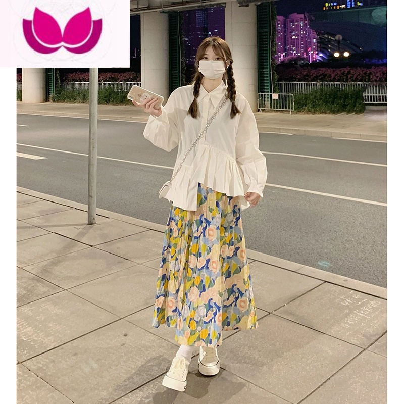 七斓春季2023新款女装小香风套装盐系穿搭御姐高级感碎花半身裙套高清大图