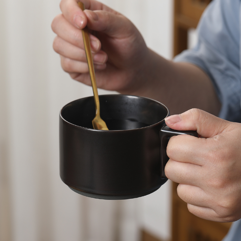 苏氏陶瓷(SUSHI CERAMICS) 咖啡杯陶瓷杯西式红茶杯早餐杯牛奶杯哑光黑色2个装高清大图