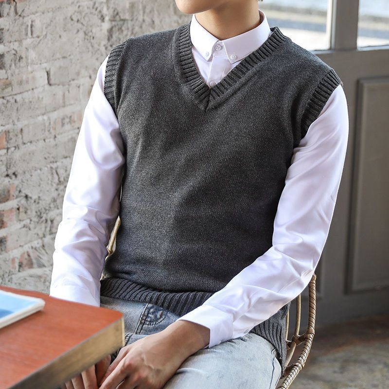 男士加绒打底衫父亲毛衣背心针织马甲加厚冬季保暖不起球