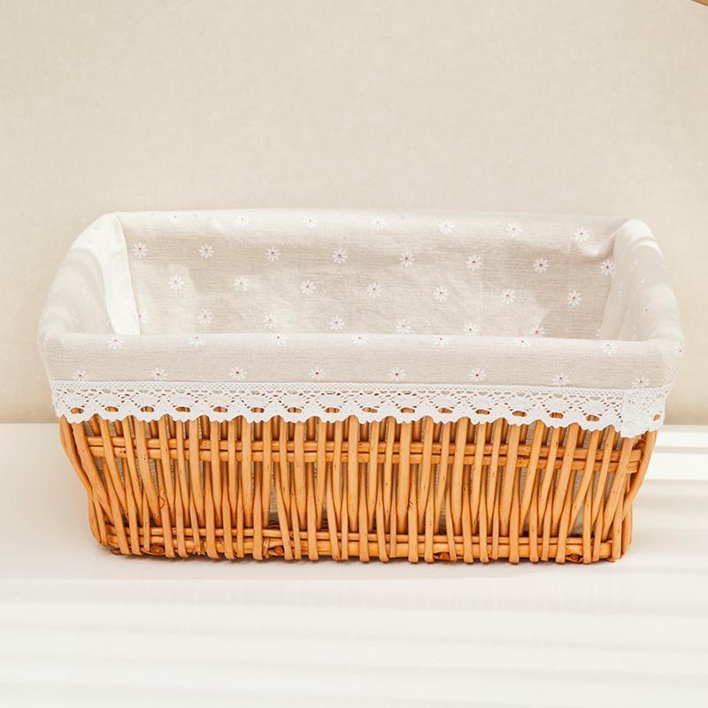 家柏饰(CORATED)收纳筐藤编水果筐柳编篮子零食筐框编织收纳筐布艺收纳篮竹筐藤筐 蜜糖色+菊花内衬二号40X30X16