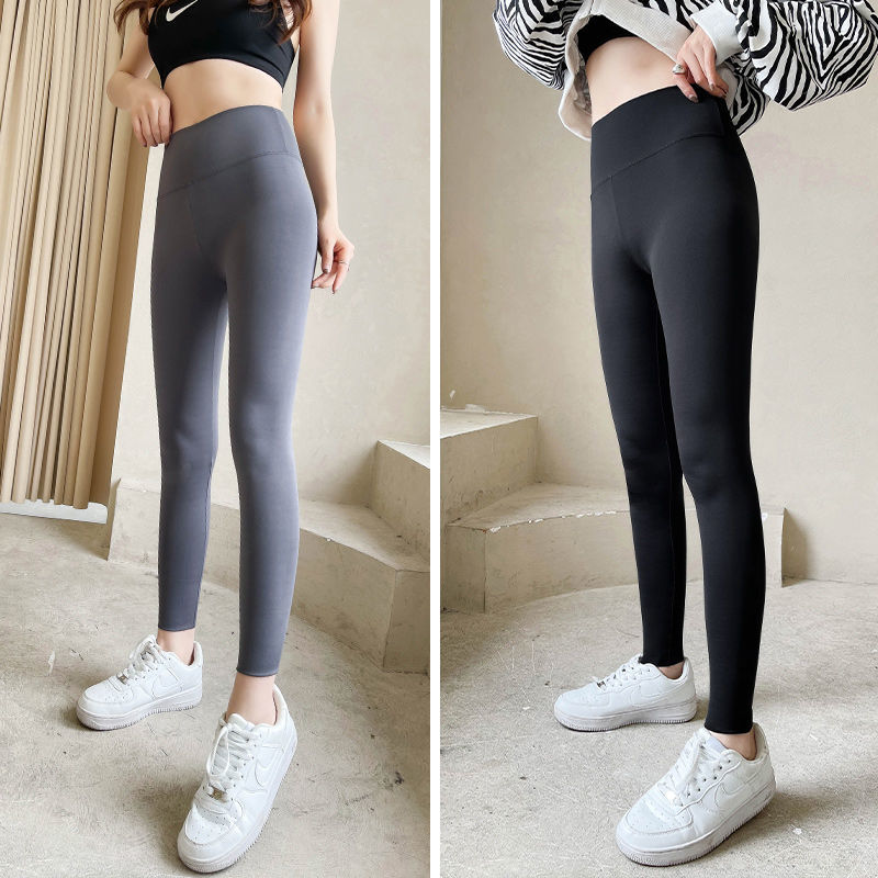 打底裤女外穿春秋薄款高腰芭比瑜伽裤 【黑色+烟灰色】两条装 M90-120斤