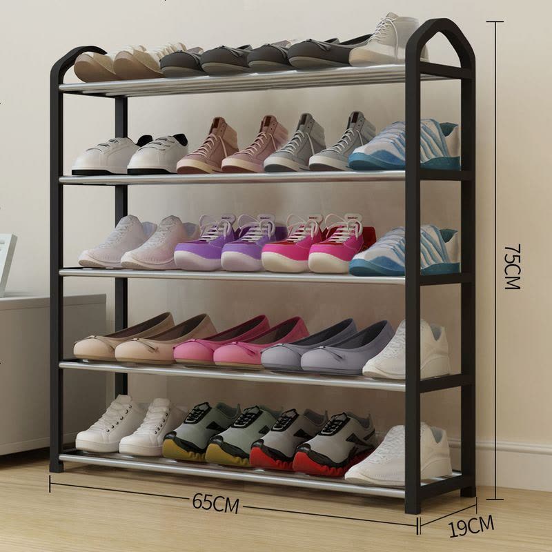 拜鼎简易多层鞋架子口家用防尘塑料经济型宿舍迷你鞋柜鞋架 三层黑色65cm图片