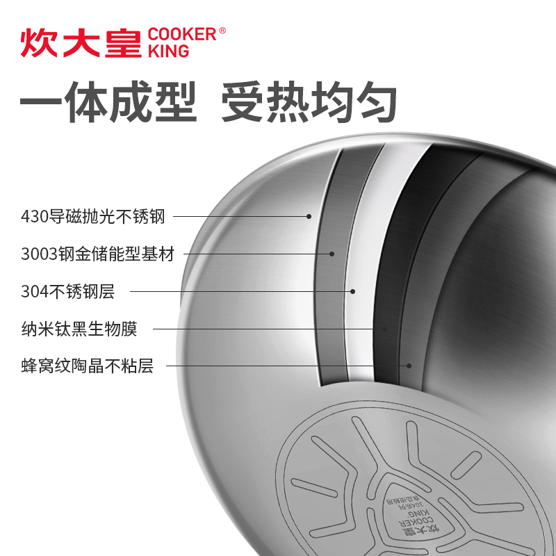 炊大皇(COOKER KING)全面屏多层钢炒锅34cm+厨神锅铲QMP34CS