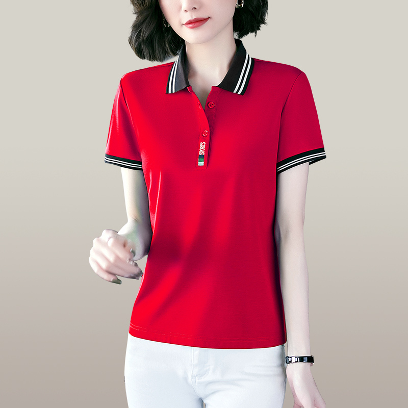 均妮品牌翻领短袖t恤女夏季2022新款韩版女士棉质上衣中年妈妈显瘦打底polo运动衫