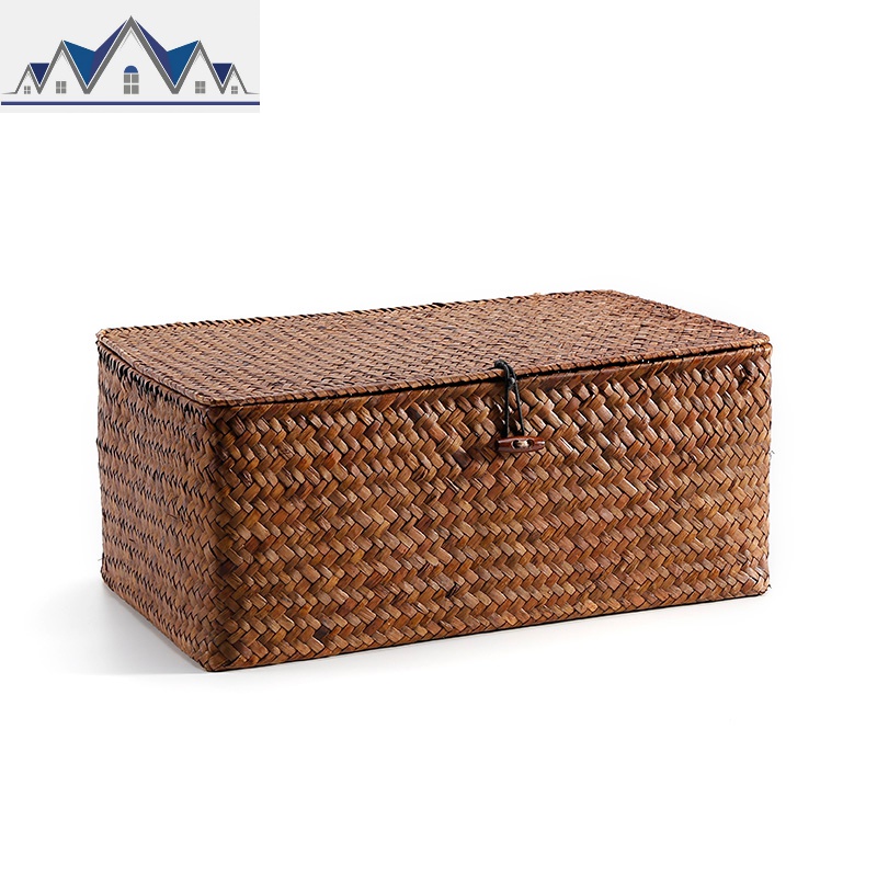 家好点编收纳篮 手工编织化妆品收纳盒储物箱 田园风杂物整理箱 三维工匠 咖啡色大号29*21*14cm