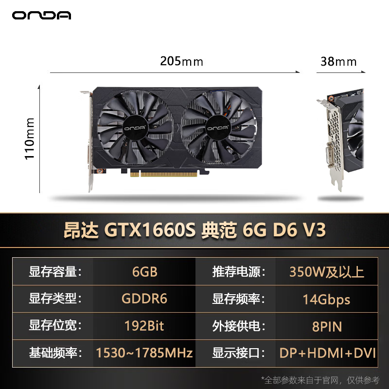 昂达(ONDA)GTX1660 SUPER典范6G显存GDDR6 电竞游戏设计智能学习专业电脑 显卡高清大图