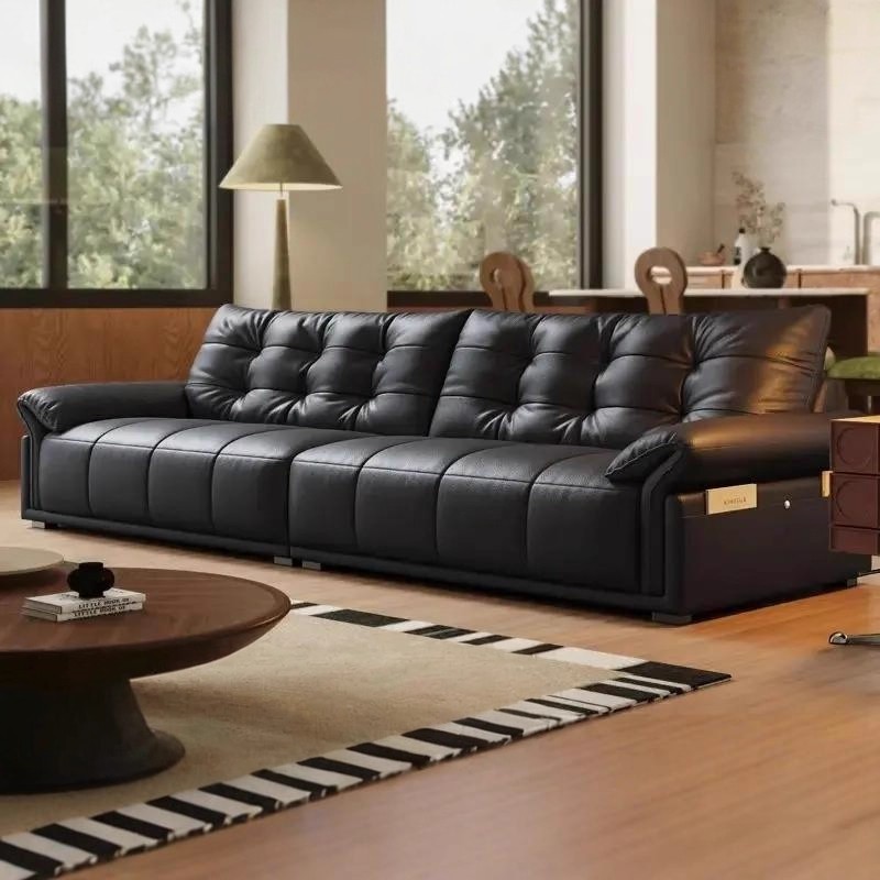 云朵沙发轻奢复古风真皮沙发极简家用头层牛皮直排客厅沙发