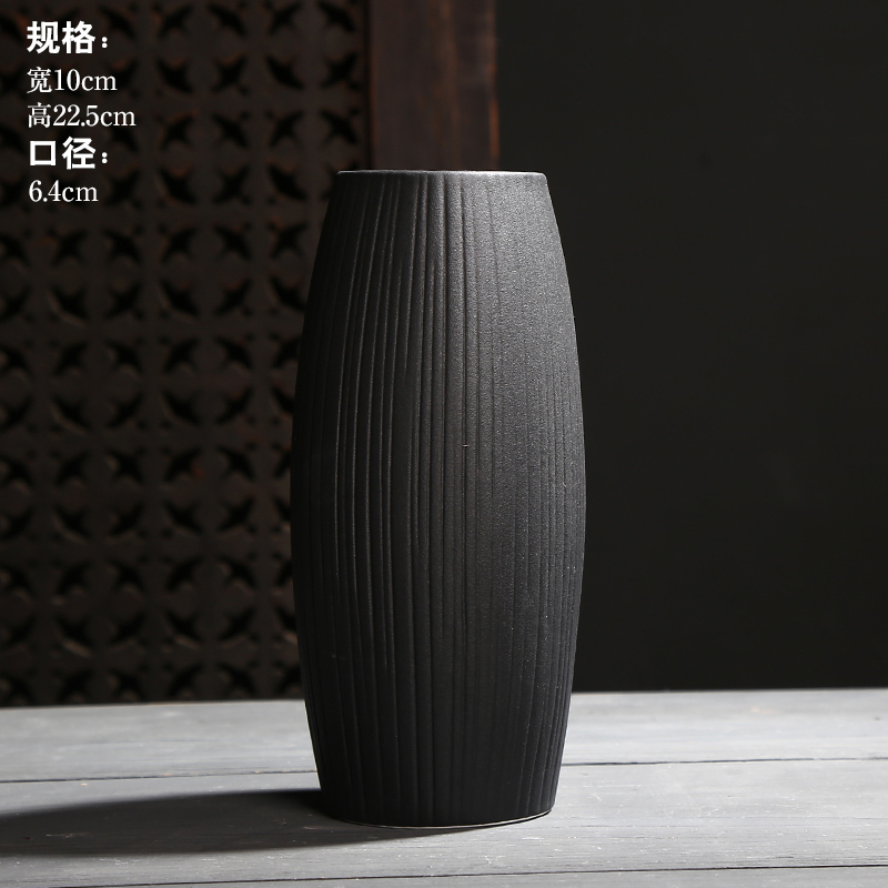 黑色复古陶瓷花瓶中式禅意客厅家居电视柜插花摆件黑陶陆宝釉花器 三维工匠 纹理丨款式九