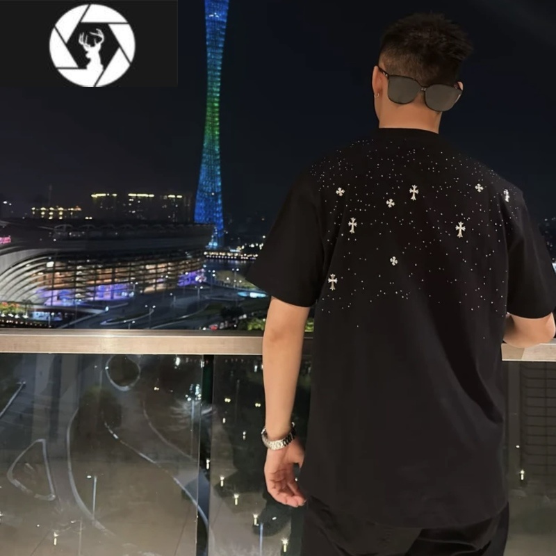 HongZun满天星!早春新款十字烫钻百搭休闲时尚圆领短袖T恤