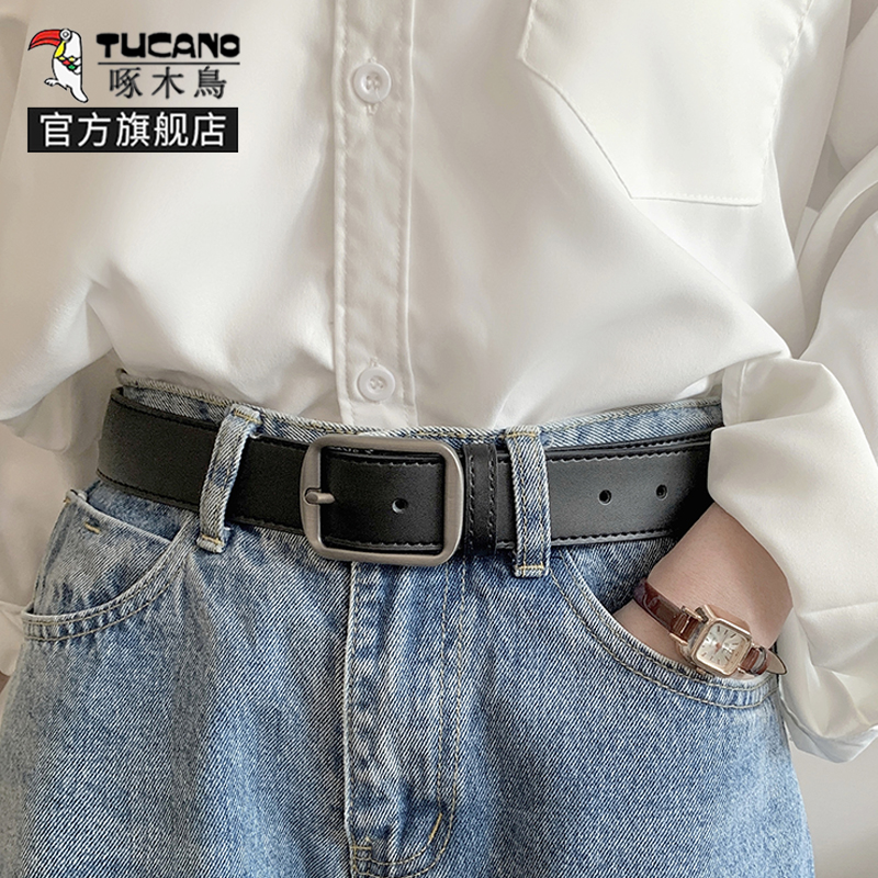 啄木鸟皮带女士真皮2025新款针扣腰带学生韩版潮流百搭高级感百级高清大图