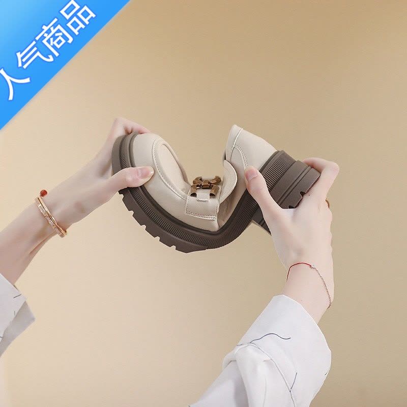 SUNTEK英伦风增高厚底乐福鞋女夏季2023新款一脚蹬复古小皮鞋粗跟单鞋女图片