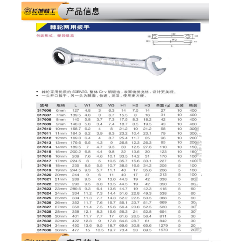 长城精工棘轮两用扳手24mm