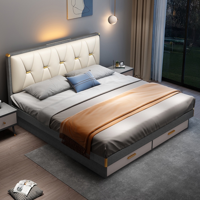 梵宜实木床现代简约18米床主卧高箱储物双人轻奢板式床