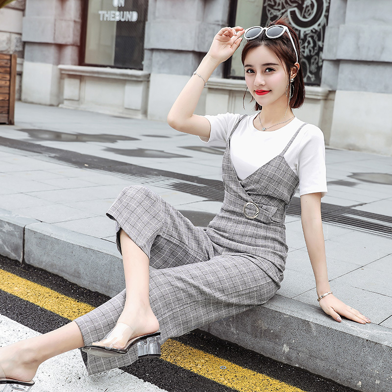 连体裤裙女夏款长款女士阔腿裤裙夏款宽松洋气社会港风套装两件套