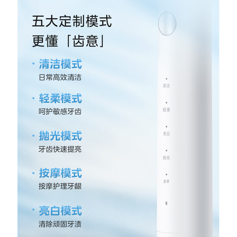 美的Midea 电动牙刷成人软毛声波全自动防水感应式 极地白MC-AJ0101高清大图