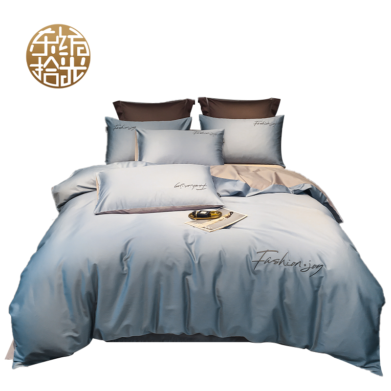 东纺拾光心满长夜系列长绒棉床上三件套150*200cm 海青+铅灰(单位:套)DF2007高清大图
