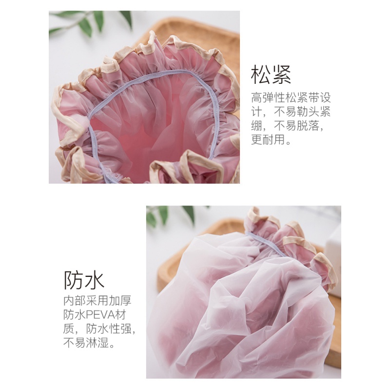 浴帽女双层防水洗澡专用淋浴头套帽子沐浴发套防油烟防尘发套发帽 三维工匠 蓝色[加大加厚防水更强]高清大图